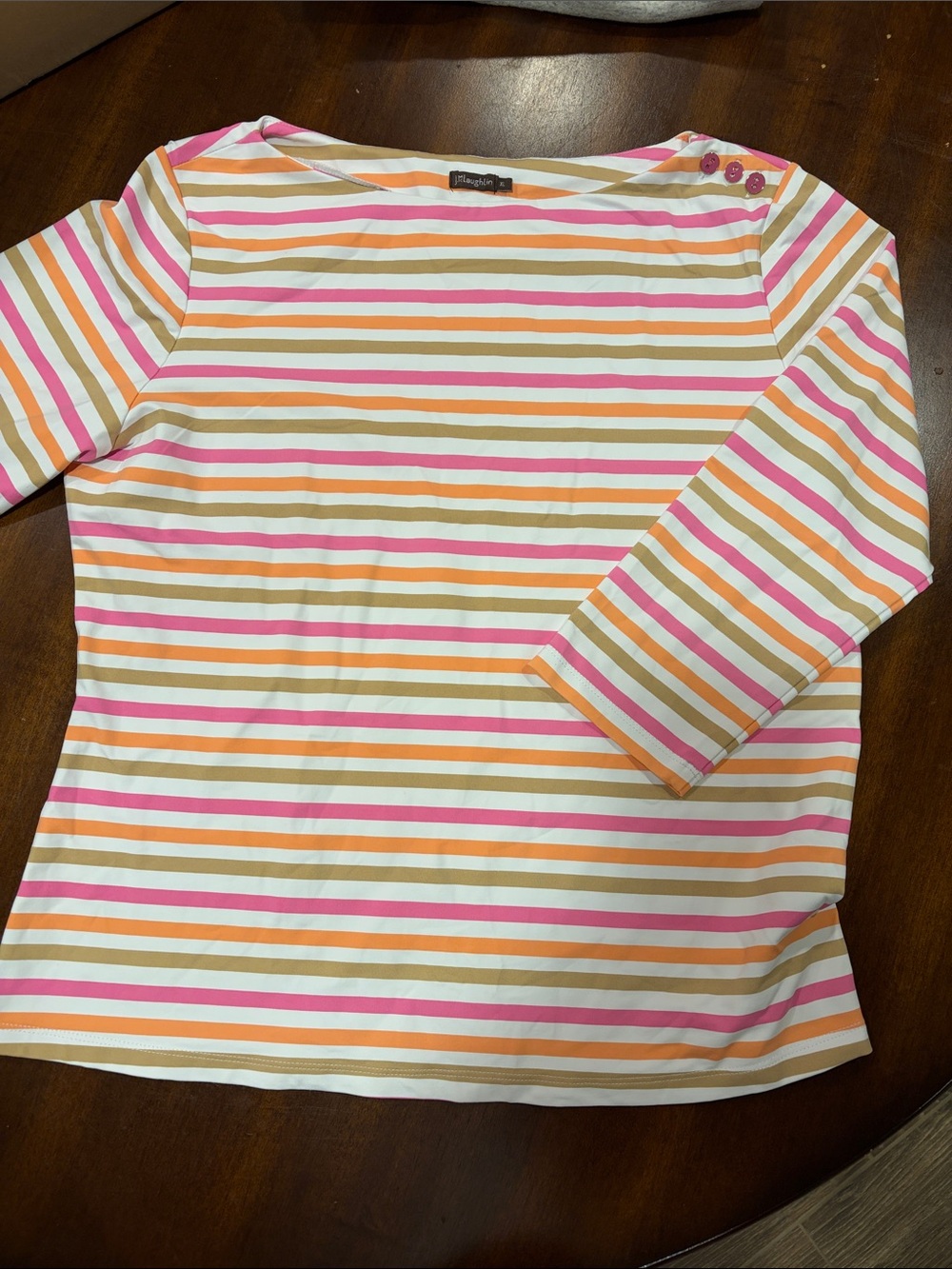 J McLaughlin Striped 3/4 Sleeve Top